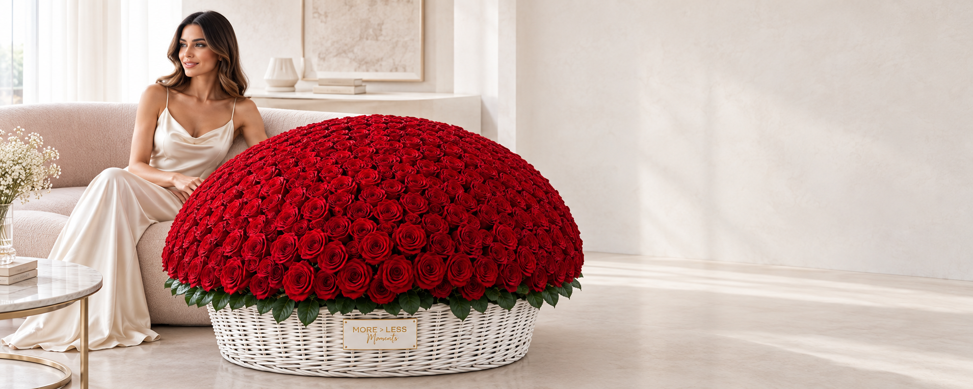 Grand red rose basket in a contemporary Dubai interior