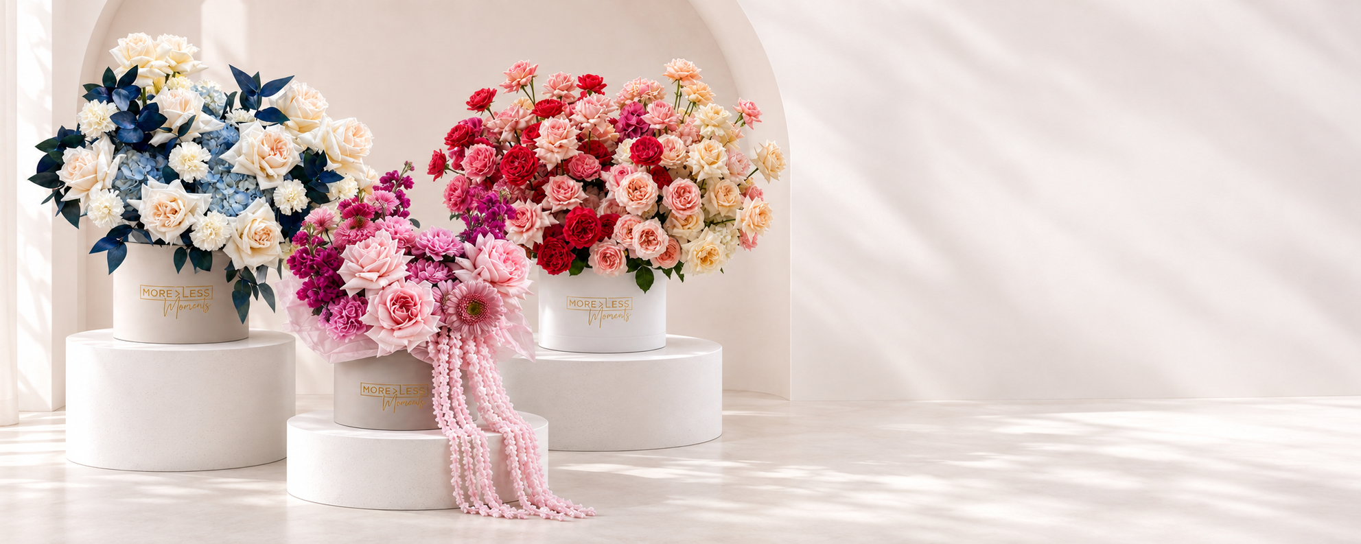 Three statement MORELESS Moments flower arrangements
