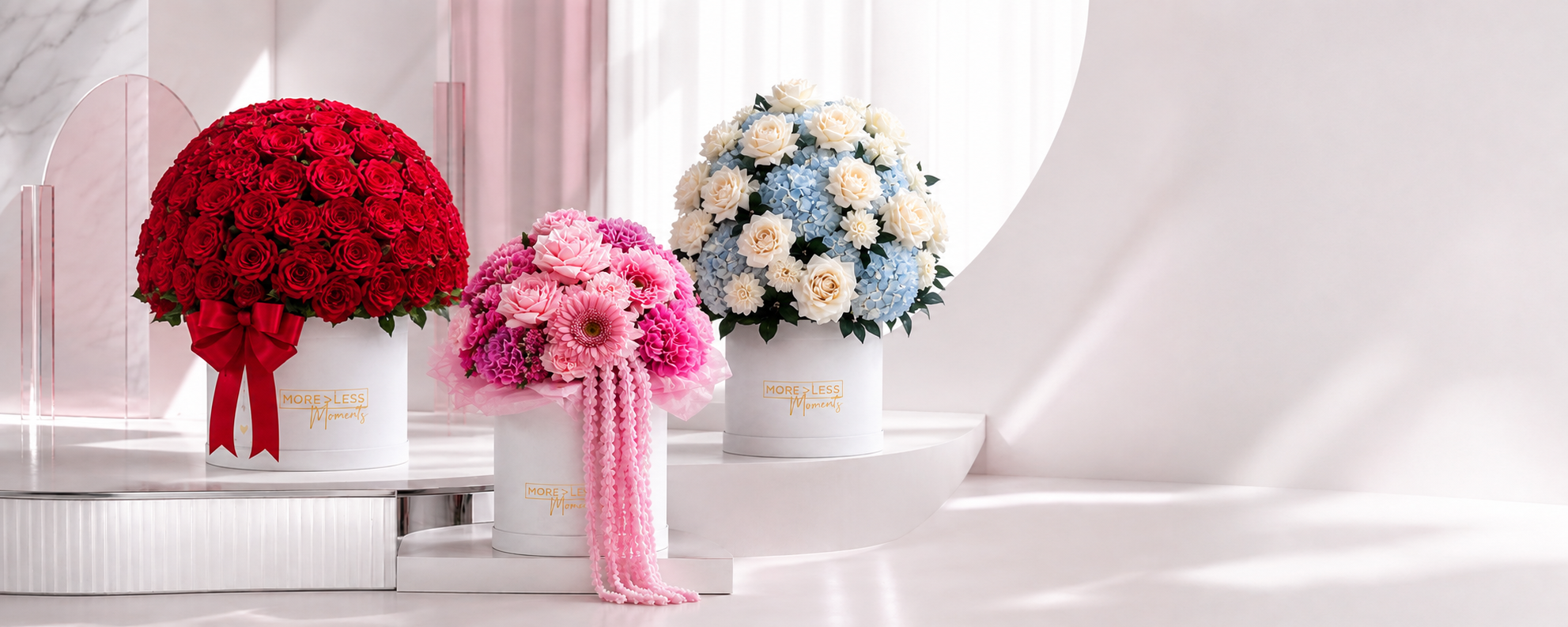 Three statement MORELESS Moments flower arrangements